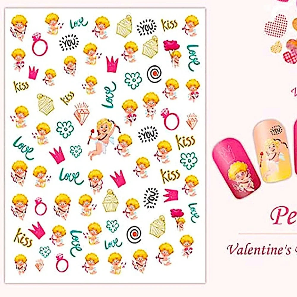 💌BO/GO$6 Valentine’s Day Nail Sticker Decals hearts Cupid